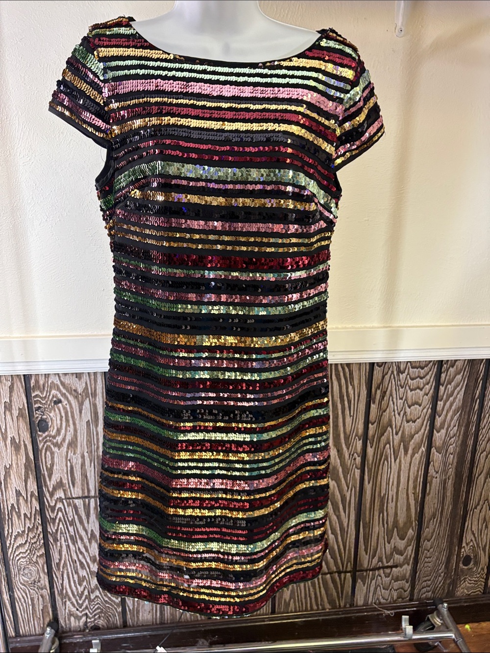 Vince Camuto Multicolor Sequin Stripe Midi Dress